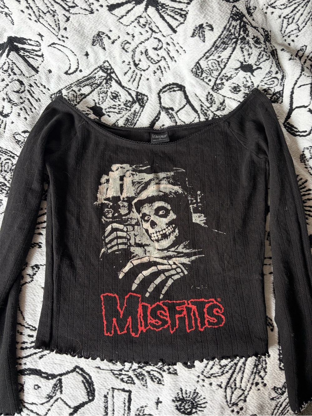 Misfits Off-Shoulder Black Long Sleeve Top